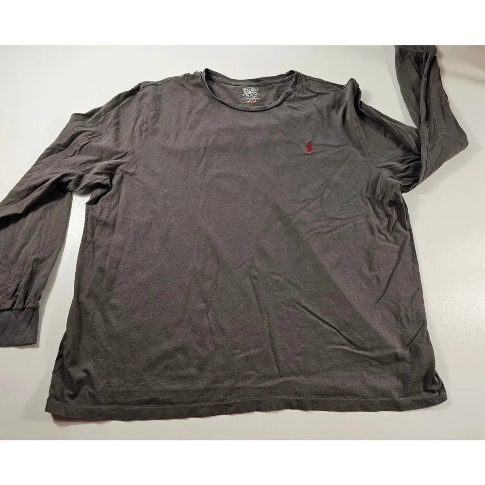 Polo size XXL 2XL Long Sleeve pony shirt casual Grey/brown ^